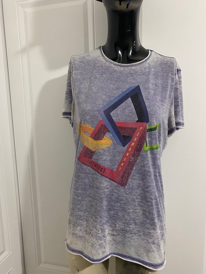 Gri Bağlama Desenli Sokak Stili Kadın Tişört S beden - Görsel 3