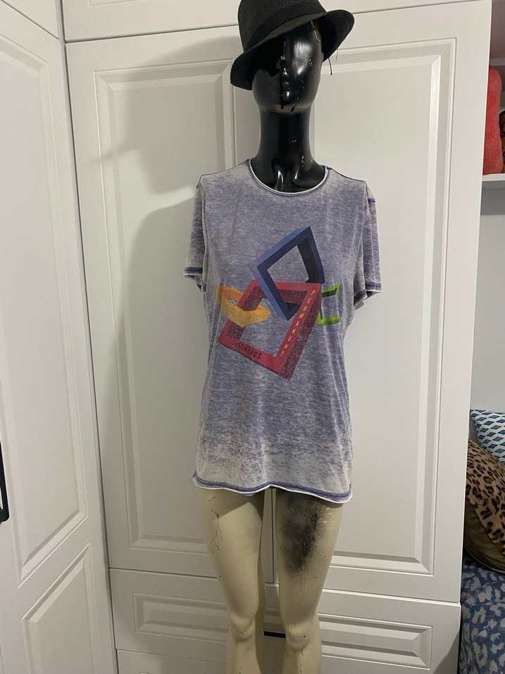 Gri Bağlama Desenli Sokak Stili Kadın Tişört S beden - Görsel 4