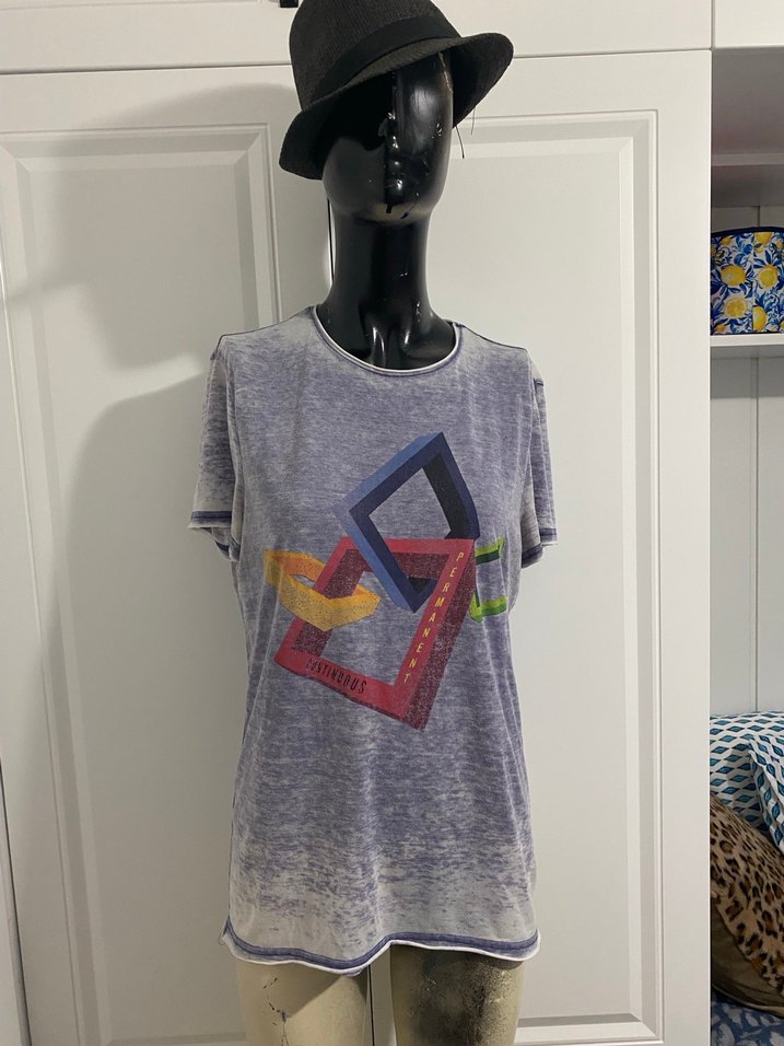 Gri Bağlama Desenli Sokak Stili Kadın Tişört S beden - Görsel 2