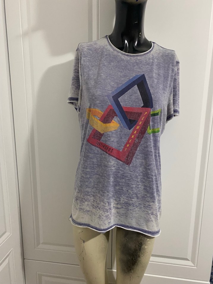 Gri Bağlama Desenli Sokak Stili Kadın Tişört S beden - Görsel 5