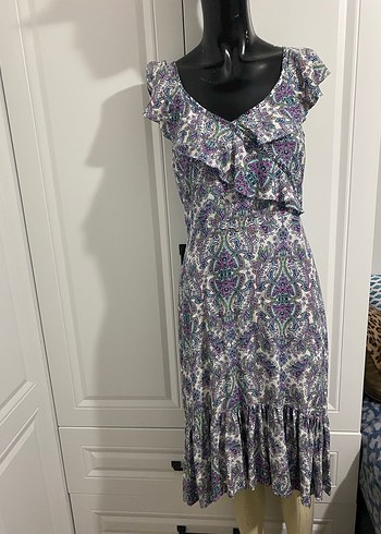 Bohem V Yaka Kolsuz Uzun Elbise koton sm uyumlu - Görsel 4