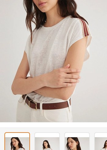 Nakışlı Beyaz Kadın Kısa Kollu Tişört - Görsel 7