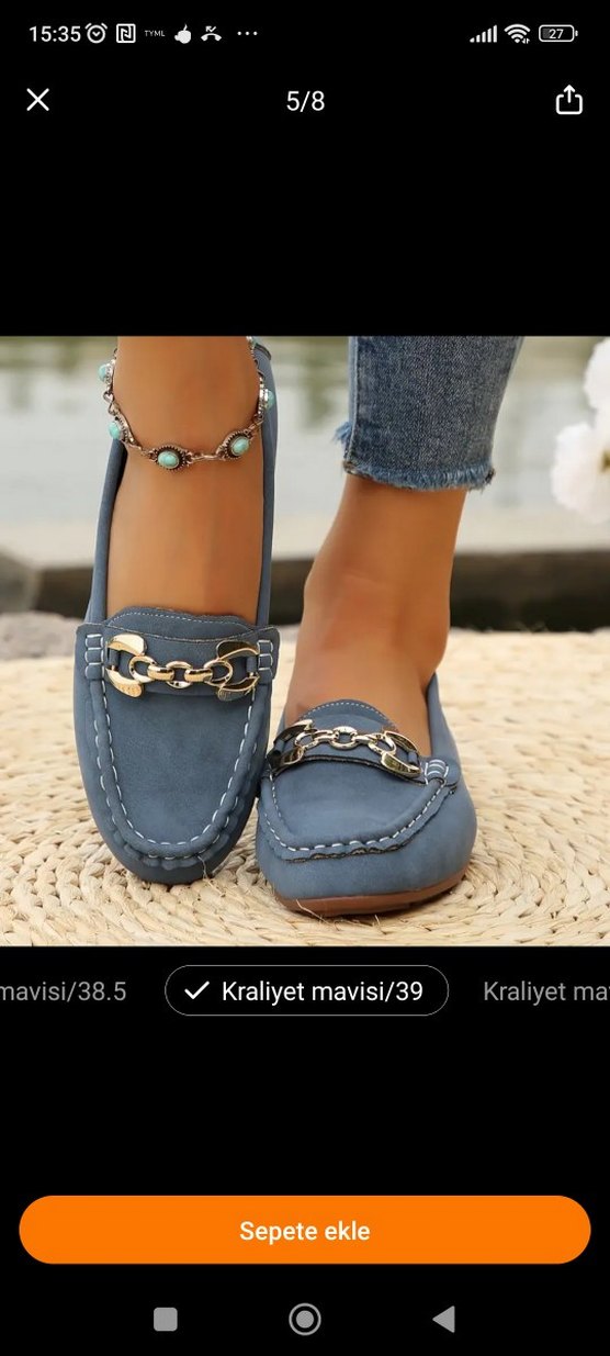 Mavi Süet Zincir Detaylı Kadın Babet - Görsel 2