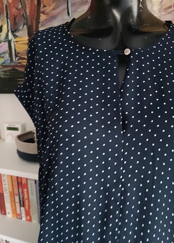 Siyah Puantiyeli V Yaka Kadın Bluz Mudo L beden - Görsel 7