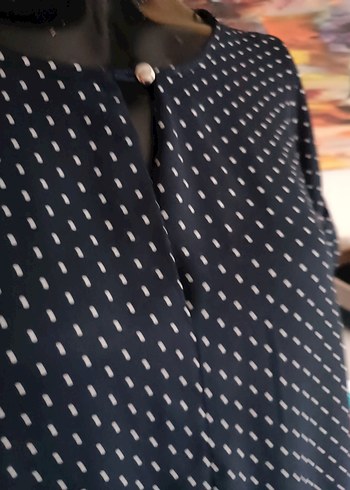 Siyah Puantiyeli V Yaka Kadın Bluz Mudo L beden - Görsel 6