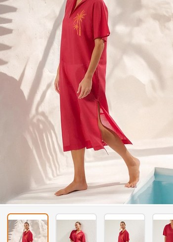 Kırmızı İpek Görünümlü Uzun Elbise - Görsel 3