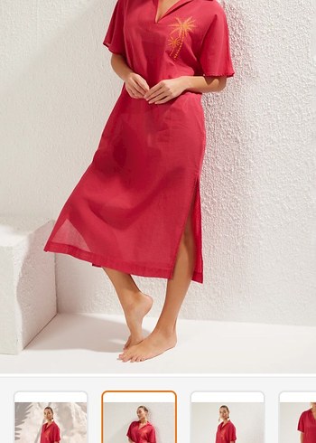 Kırmızı İpek Görünümlü Uzun Elbise - Görsel 4