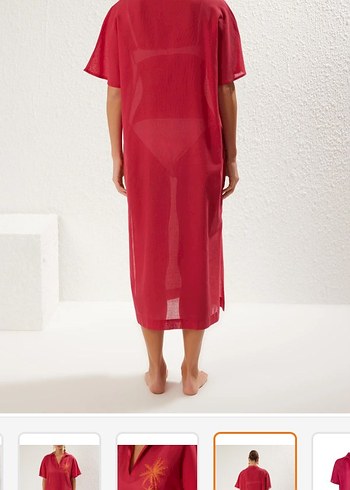 Kırmızı İpek Görünümlü Uzun Elbise - Görsel 5