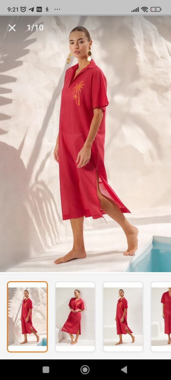 Kırmızı İpek Görünümlü Uzun Elbise - Görsel 3