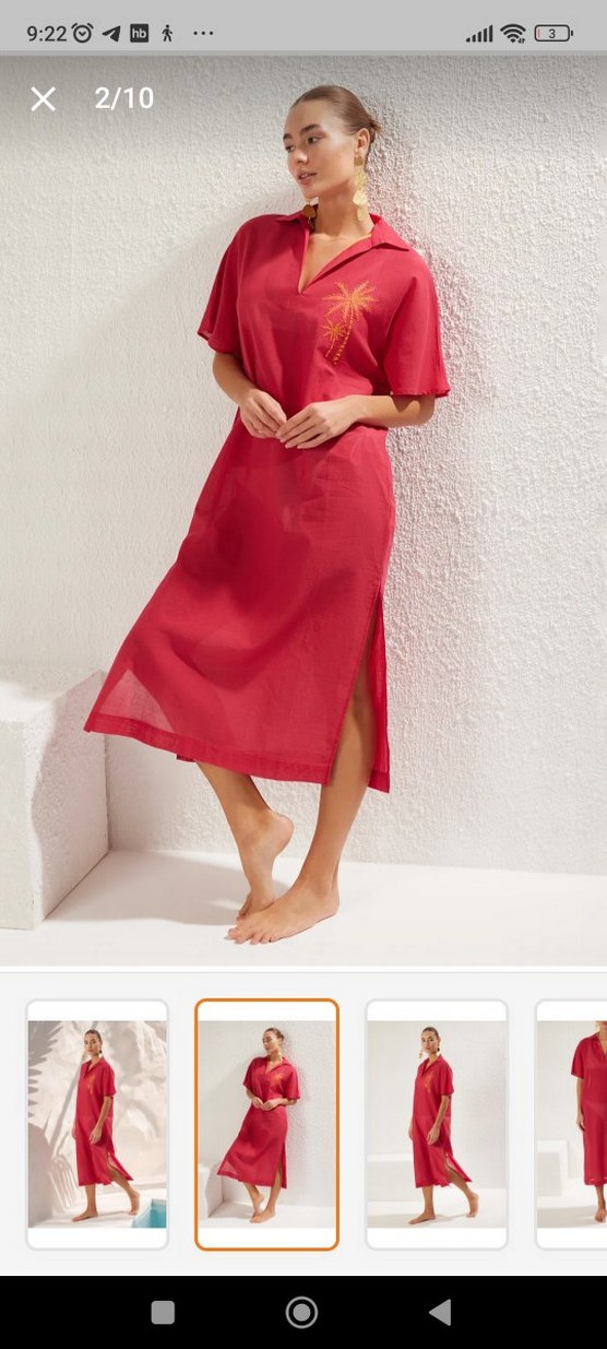 Kırmızı İpek Görünümlü Uzun Elbise - Görsel 4