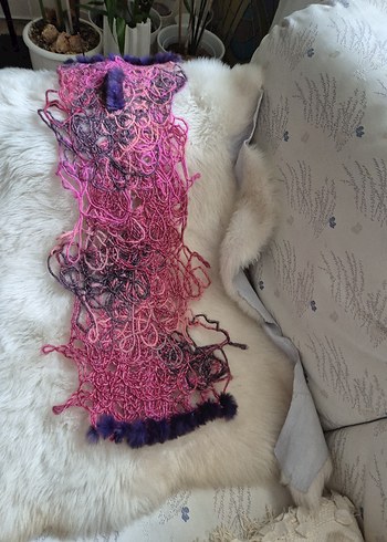 Yün tavşan Kürkü Detaylı Boyun Atkısı - Görsel 2