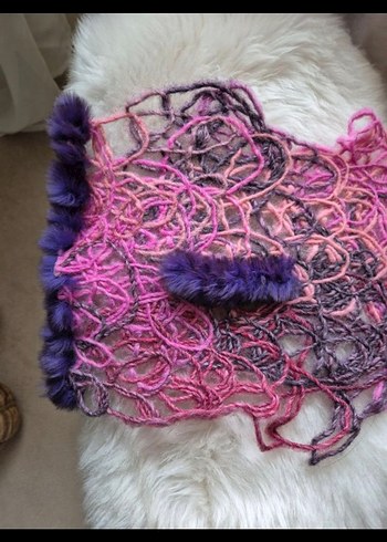 Yün tavşan Kürkü Detaylı Boyun Atkısı - Görsel 3