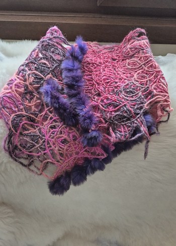 Yün tavşan Kürkü Detaylı Boyun Atkısı - Görsel 9