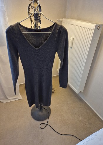 Italyan Killah Gri V Yaka Kadın Triko Elbise - Görsel 3