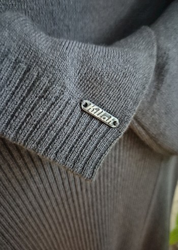 Italyan Killah Gri V Yaka Kadın Triko Elbise - Görsel 2