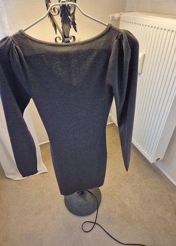 Italyan Killah Gri V Yaka Kadın Triko Elbise - Görsel 4