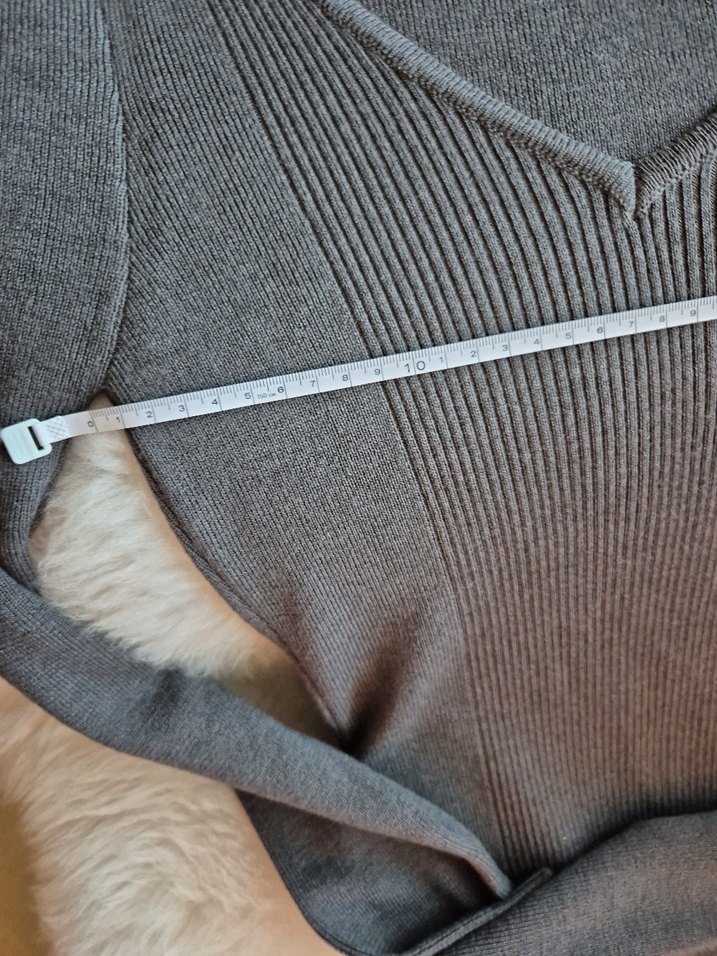 Italyan Killah Gri V Yaka Kadın Triko Elbise - Görsel 5