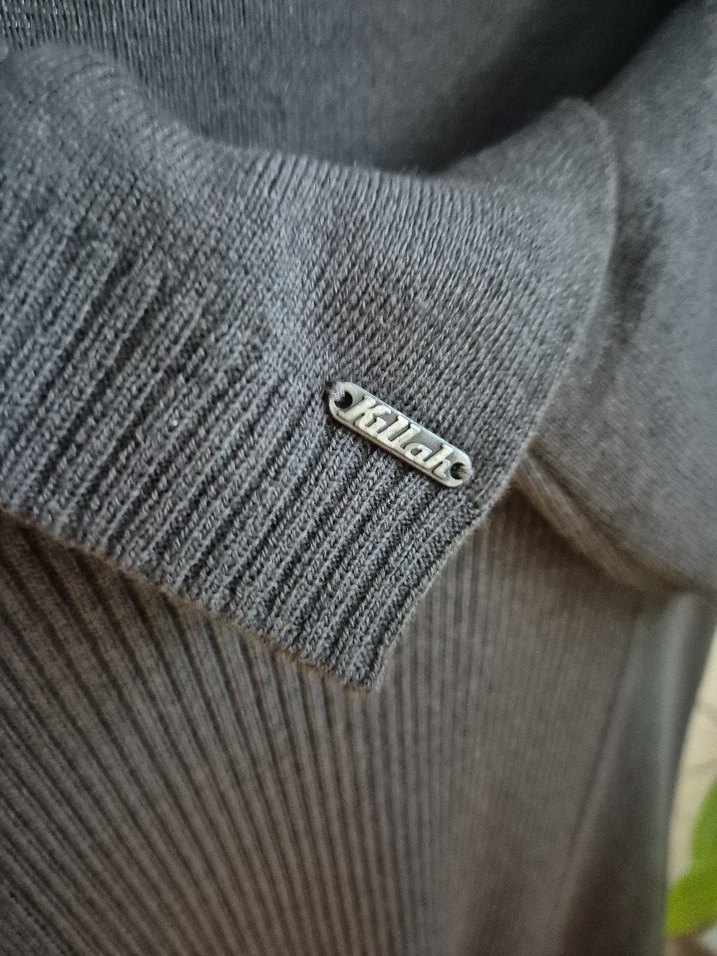 Italyan Killah Gri V Yaka Kadın Triko Elbise - Görsel 2