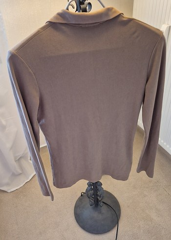 Bej Kadın Yarım Fermuarlı Süet Görünümlü Bluz - Görsel 4