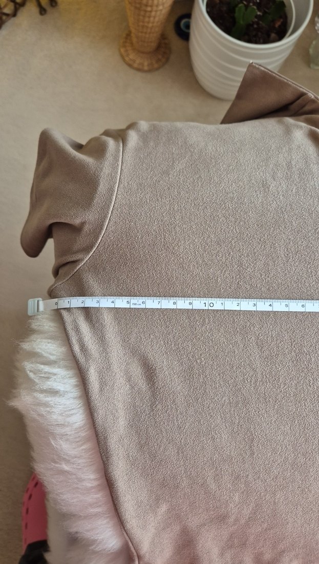 Bej Kadın Yarım Fermuarlı Süet Görünümlü Bluz - Görsel 5