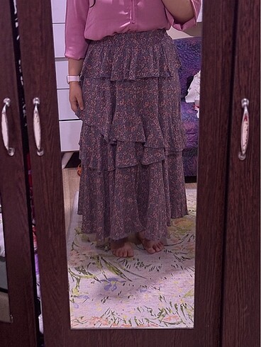 BSL FASHION BSL Çiçek Desenli Maxi Etek