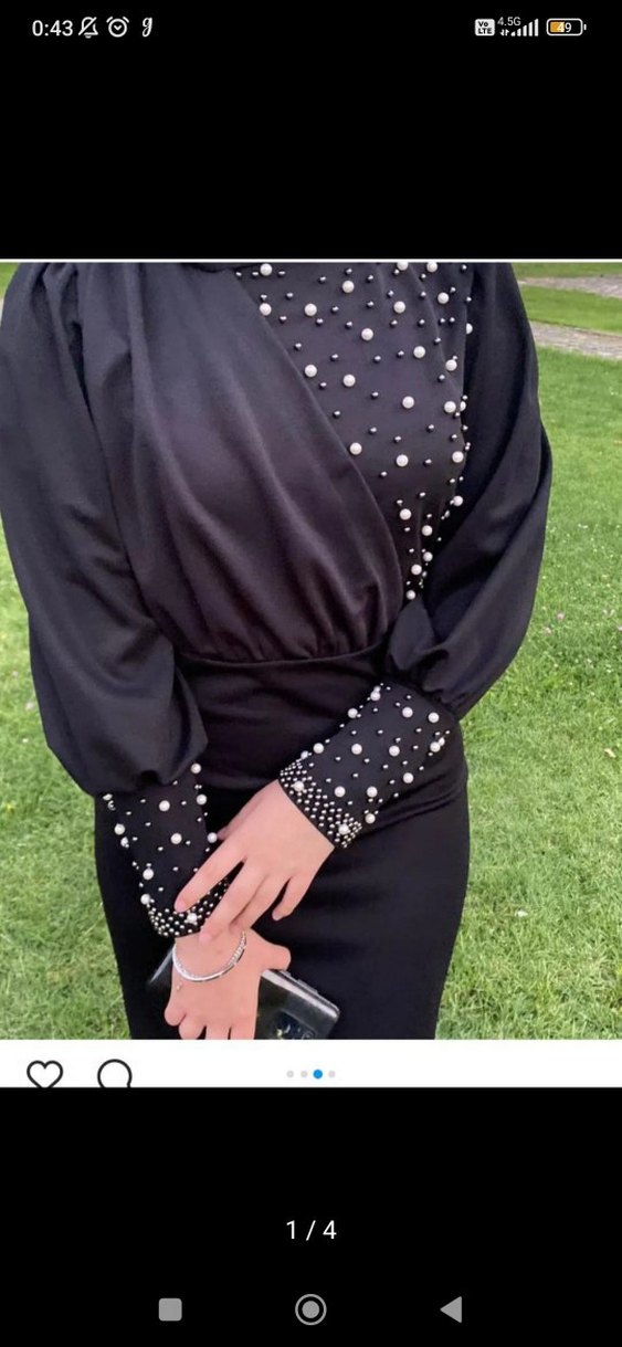 Uzun Siyah İşlemeli Yüksek Yakalı Kadın Elbise - Görsel 3