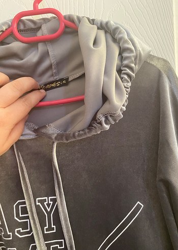 xxl Beden Gri Kapüşonlu Uzun Kollu Sweatshirt Elbise