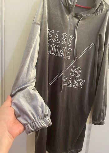 Diğer Gri Kapüşonlu Uzun Kollu Sweatshirt Elbise