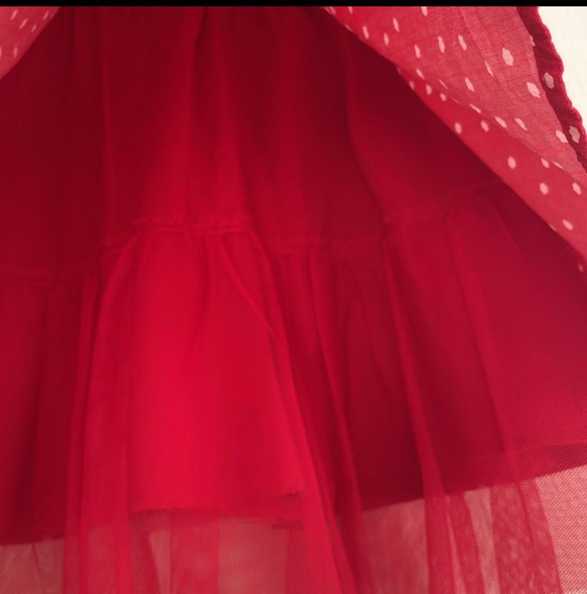 Kırmızı Puantiyeli Fırfırlı Kız Çocuk Etek - Görsel 3