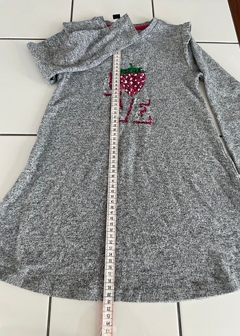 Gri Uzun Kollu Kız Çocuk Triko Elbise - Görsel 3