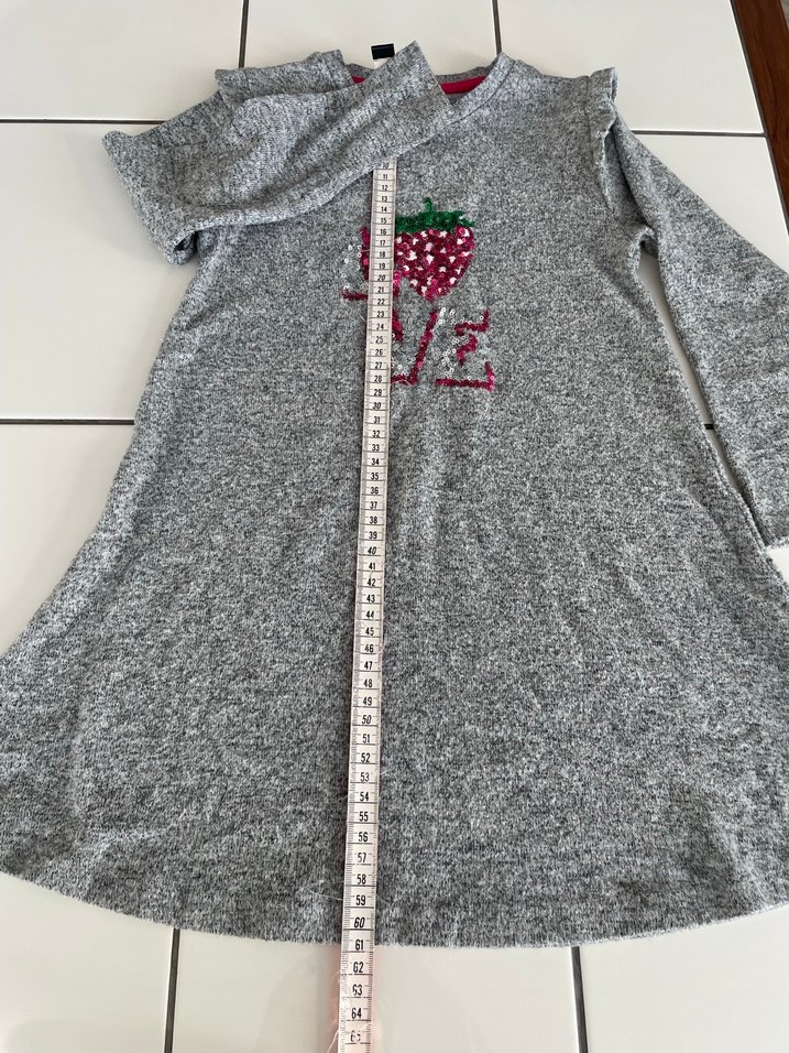 Gri Uzun Kollu Kız Çocuk Triko Elbise - Görsel 3