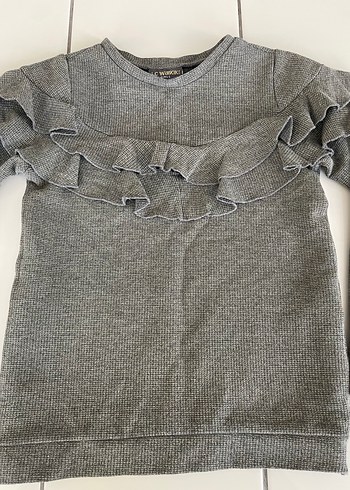 Kız Çocuk Gri Fırfırlı Sweatshirt - Görsel 2