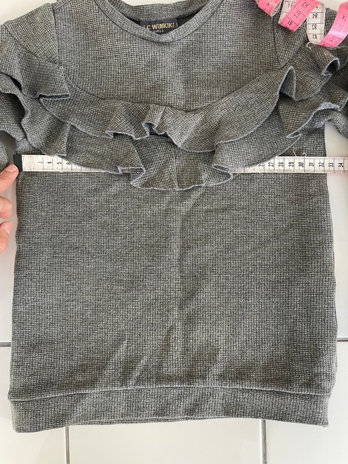 Kız Çocuk Gri Fırfırlı Sweatshirt - Görsel 5