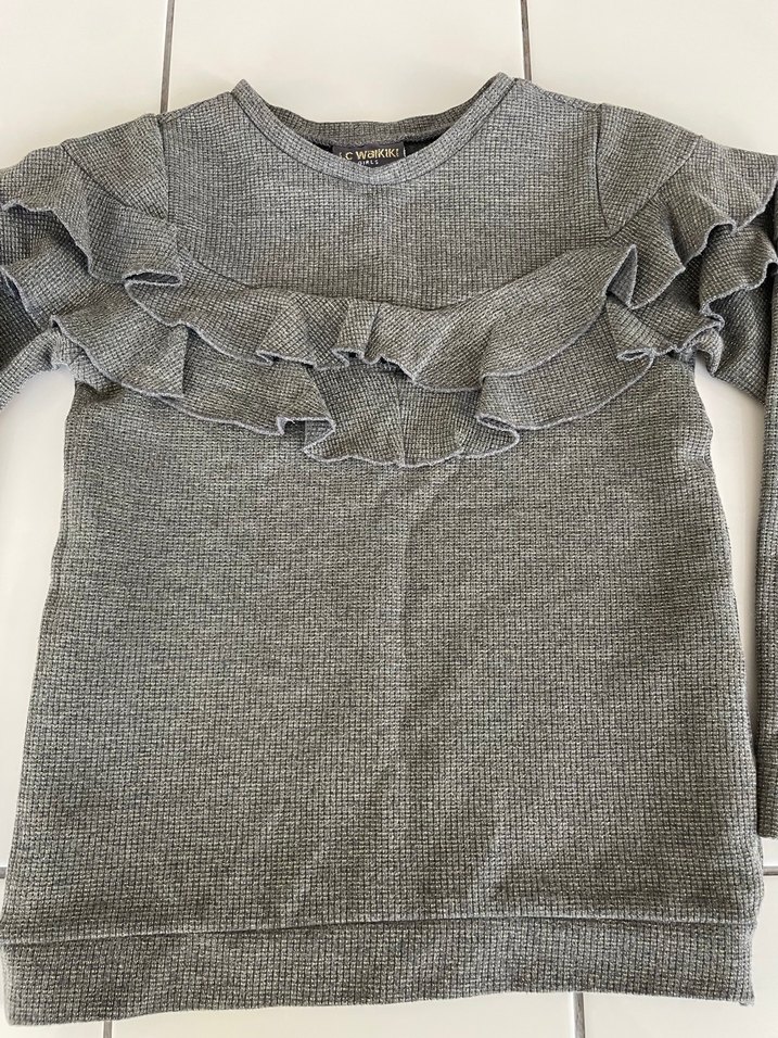 Kız Çocuk Gri Fırfırlı Sweatshirt - Görsel 2