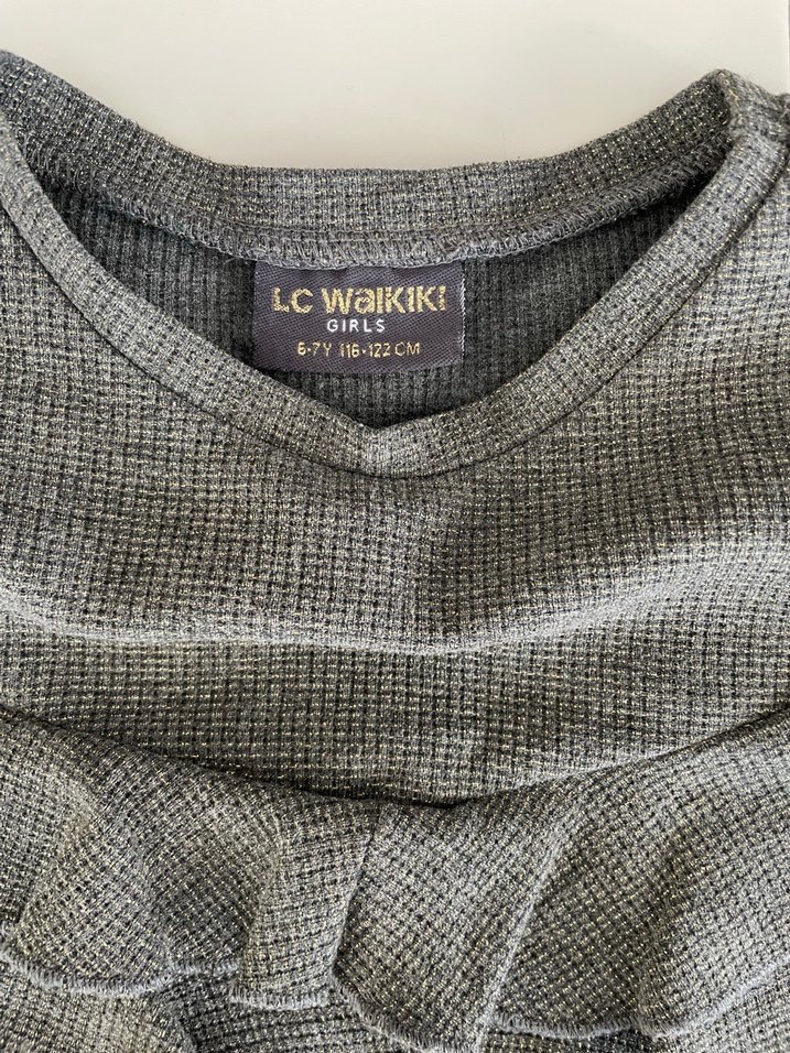 Kız Çocuk Gri Fırfırlı Sweatshirt - Görsel 3