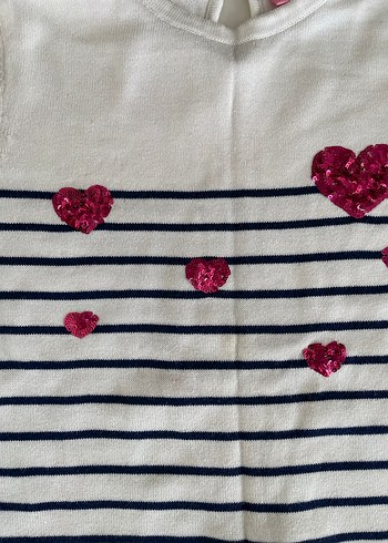 Kız Çocuk Beyaz Çizgili Uzun Kollu Triko Tişört - Görsel 2