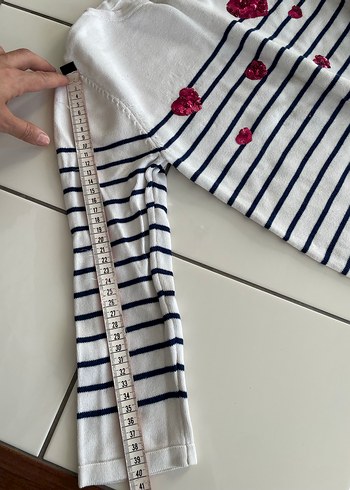 Kız Çocuk Beyaz Çizgili Uzun Kollu Triko Tişört - Görsel 8