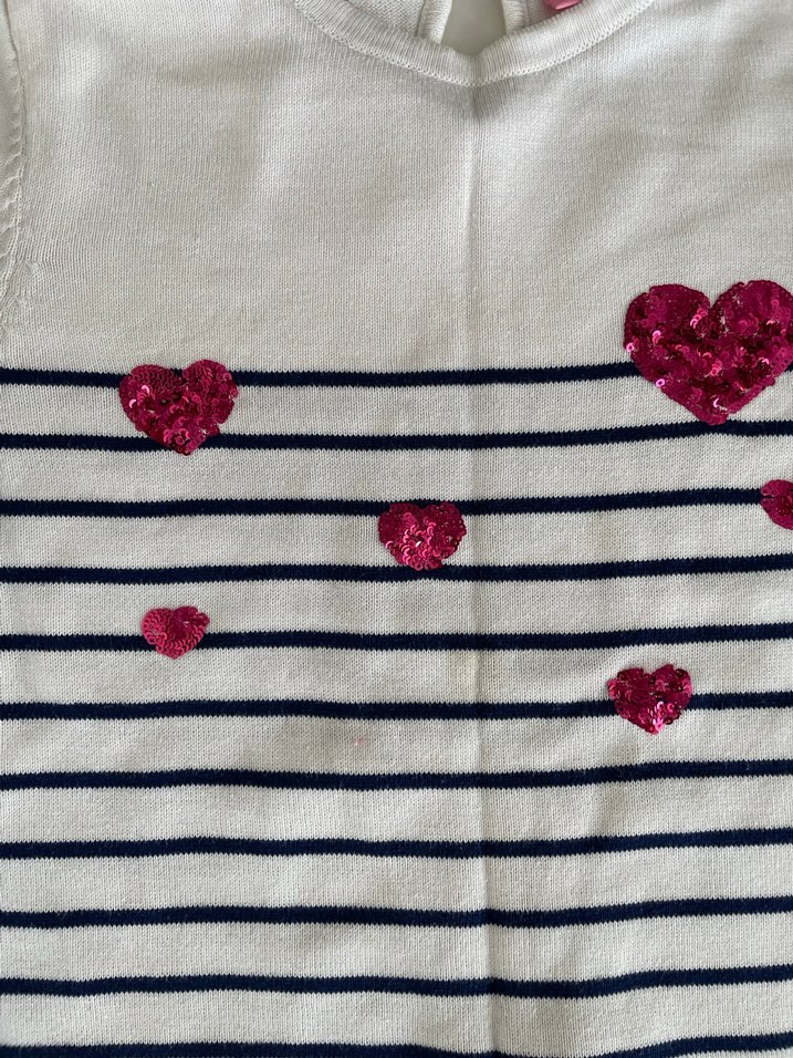 Kız Çocuk Beyaz Çizgili Uzun Kollu Triko Tişört - Görsel 2