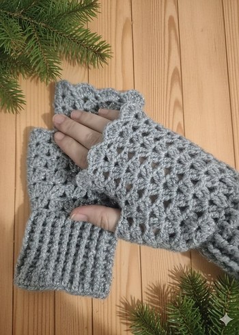 Gri Örgü Kadın Eldiven - Görsel 3