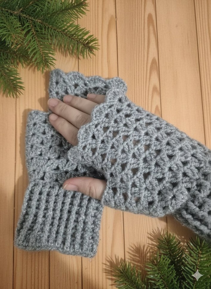 Gri Örgü Kadın Eldiven - Görsel 4