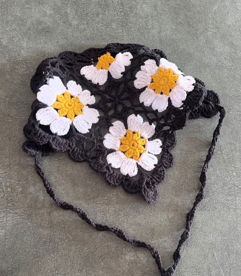 Çiçek Desenli Örgü Bohem Saç Aksesuarı - Görsel 4