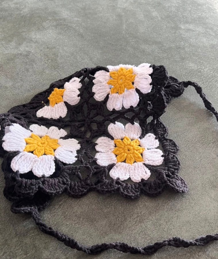 Çiçek Desenli Örgü Bohem Saç Aksesuarı - Görsel 3