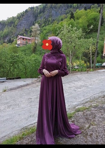 Mor Uzun Kollu Dökümlü Elbise