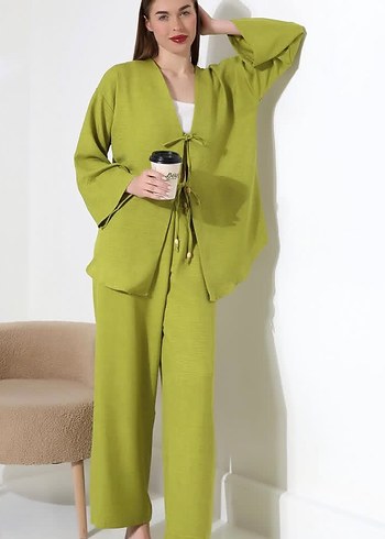 Açık Yeşil Uzun Keten Kadın Kimono