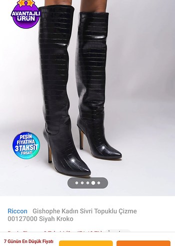 Riccon Siyah Kroko Stiletto Dizüstü Çizme - Görsel 6