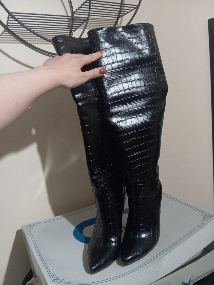 Riccon Siyah Kroko Stiletto Dizüstü Çizme - Görsel 5