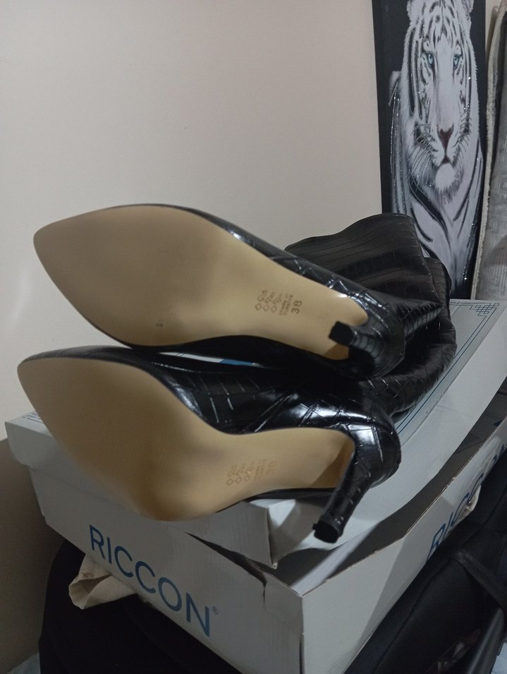 Riccon Siyah Kroko Stiletto Dizüstü Çizme - Görsel 4