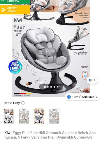 Antrasit Gri Kiwi Eggy Bebek Ana Kucağı - Görsel 3