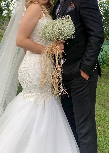 Straplez A Kesim Beyaz Gelinlik - Görsel 5