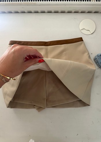 xs Beden camel Renk Zara Bej Kemerli Kadın Mini Etek